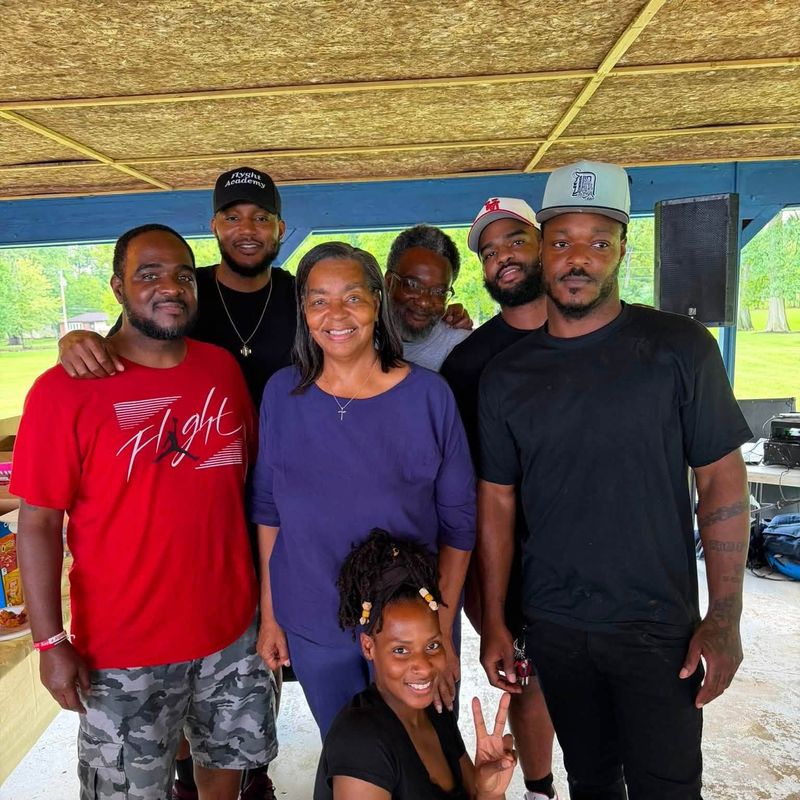 Family and friends under the pavilion