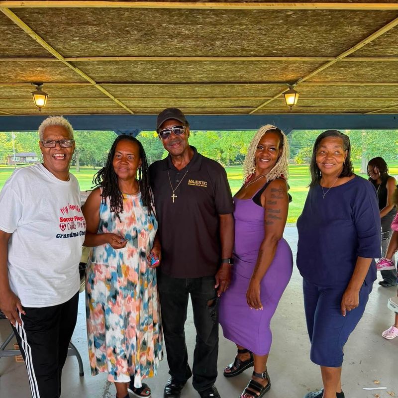 Five friends under the pavilion